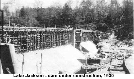 Lake Jackson dam under construction, 1930 (from the March, 2007 Brentsville Neighbors)